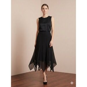 Dressbarn Collection Black Handkerchief Hem Midi Skirt Side Zip Size 6